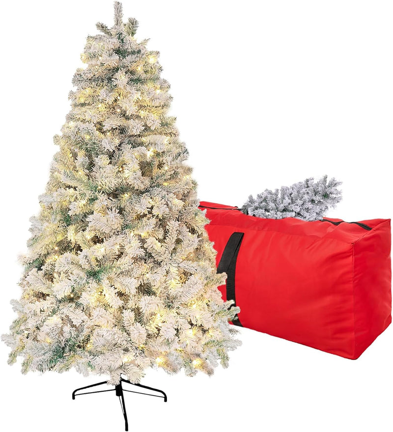 4ft White Prelit Artificial Christmas Tree, Arbol de Navidad Premium Spruce Xmas Tree with 450 Branch Tips, 150 Warm Lights, Foldable Metal Base Stand
