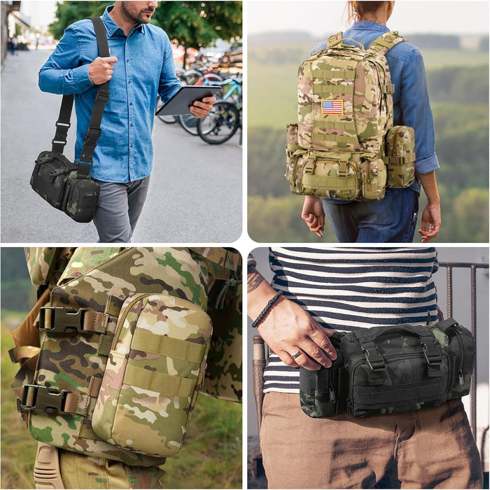 60L Tactical Backpack for Men, Large Military Backpack Molle Rucksack, Heavy Duty Army Assault Pack, Tactical Bag with Detachable Bottle Holder for Hiking Camping Hunting Adventure, Camo