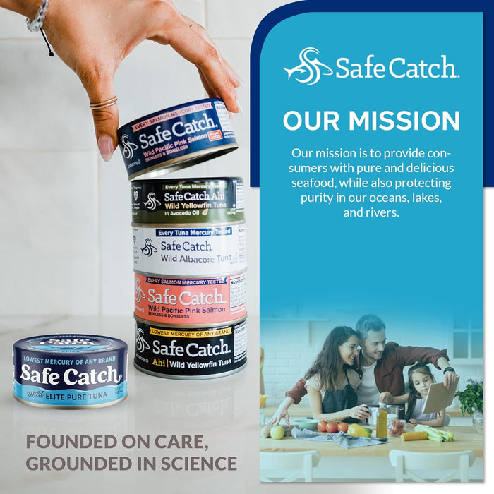 Safe Catch Canned Wild Tuna Fish, Wild Caught, Lowest Mercury, Gluten-Free, Kosher, Non-GMO, Whole30 Approved, Paleo, Keto Food, 5oz Can, 6-Pack