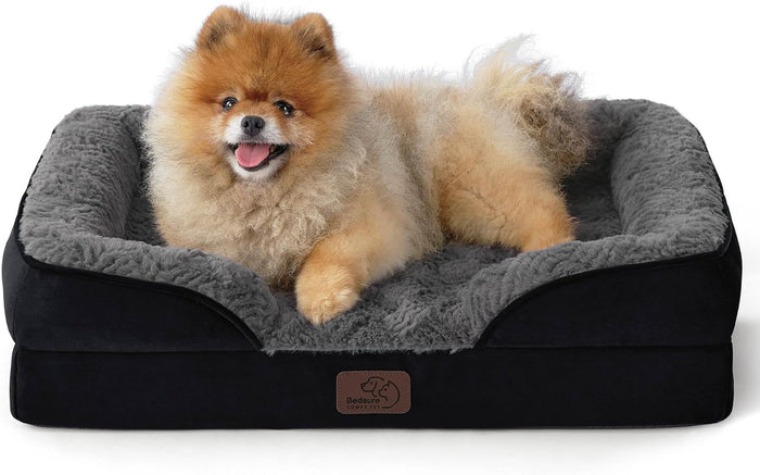 Bedsure Orthopedic Dog Bed Medium Size Dogs - Washable Small Medium Dog Cat Bed Waterproof, Comfort Cats Couch Sofa with Washable Removable Cover, Pets Bed with Nonskid Bottom, Grey, 28"
