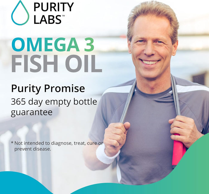 Purity Labs Omega 3 Fish Oil 3000mg – DHA & EPA Omega 3 Fatty Acid Supplements to Support Heart and Brain Health - Immune Support Supplement - 180 Softgels (60 Servings)
