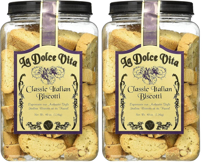 La Dolce Vita Classic Almond Italian Biscotti Cookies, Gourmet Coffee & Tea Dipping Snack, 40 oz Jar