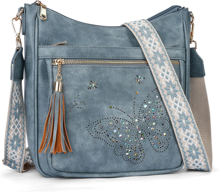 KITEVIUN Medium Crossbody Bags for Women Trendy, Women's Butterfly Shoulder Handbags with Tassel
