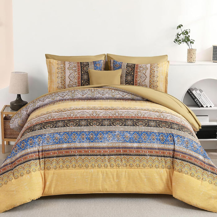Cottolester Boho Comforter Set Queen Size Light Blue Comforter Set 8 Piece Bed in a Bag Paisley Floral Bedding Sets All Season