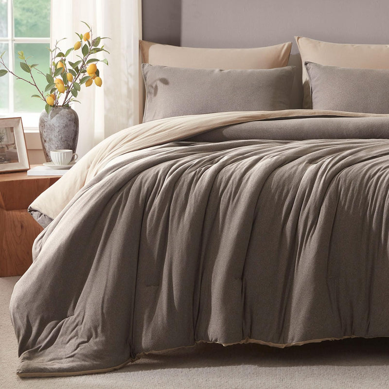 Queen Comforter Set, Comforters Queen Size Luxury Ultra-Soft Jersey Knit Bedding Sets, Dark Grey Lightweight Down Alternative Bed Comforte Queen for All Season, 3 Piece Bedding Setrey