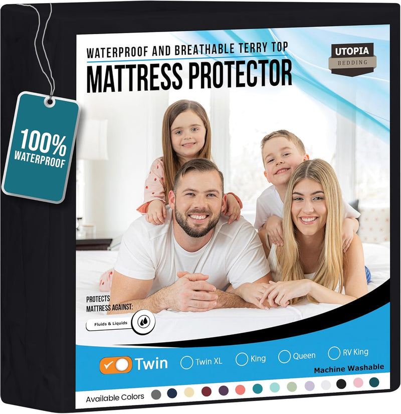 Utopia Bedding Waterproof Mattress Protector Twin Size, Premium Terry Mattress Cover 200 GSM, Breathable, Fitted Style with Stretchable Pockets (White)