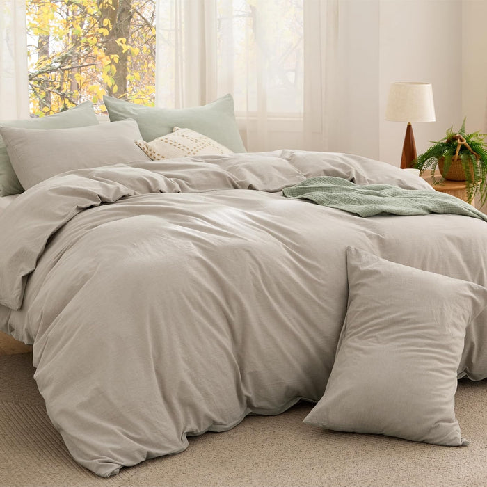 Bedsure Comforter Set Queen Size Grayish Olive Green - Cotton Fabric with Microfiber Inner Fill, Queen Comforter Set for All Seasons, 3 Pieces, 1 Comforter (90"x90") and 2 Pillow Cases (20"x26")