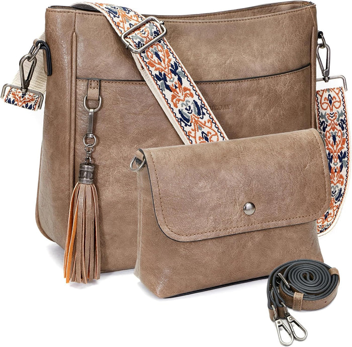 Blucoay 2PCS Crossbody Bags Purses for Women Set,Vegan Leather Hobo Bags Wallet Set,Shoulder Handbags With 2 Adjustable Strap