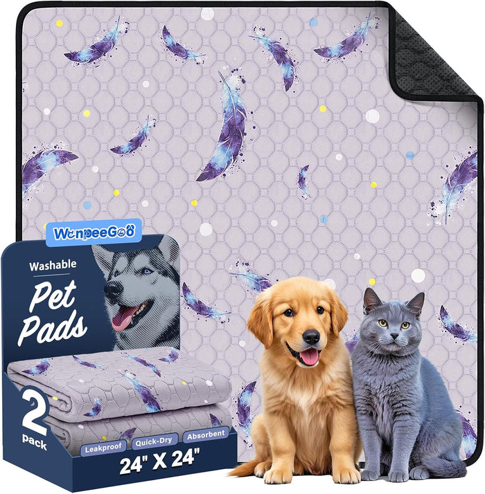 Washable Pee Pads for Dogs, 2Pack Reusable Puppy Pads, Super Absorbent & Leakproof Dog Pads, Anti-Slip Dog Pee Pads for Puppy Training & Incontinence, Feather Pattern 36"x41"