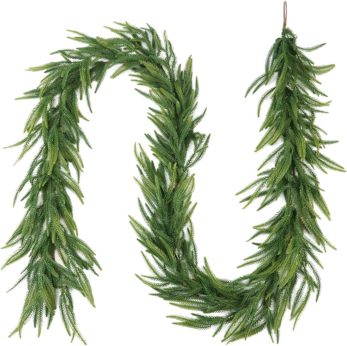 Pre-lit 9ft Christmas Garland with Lights, Garlands for Decoration Christmas with 243 Branches and 50 LED Warm Lights,for Mantle,Outdoor,Stairs Railing,Wall,Table,Indoor（Battery Operated）