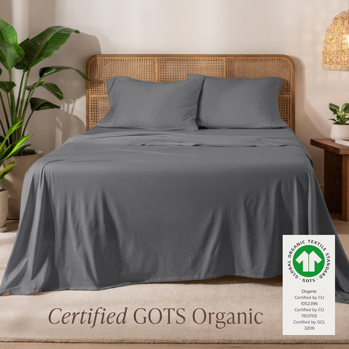 Bare Home 100% Organic Cotton Jersey Sheet Set, Ultra Soft, 100% Cotton - Sheet Set & Pillowcase - Deep Pocket Bed Sheets (Twin XL, Grey)