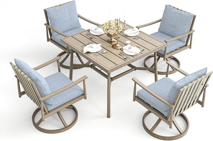 HAPPATIO 7-Piece Outdoor Dining Set for 6, Aluminum Patio Dining Set Includes 6 Swivel Dining Chairs and 1 Large Rectangular Table with Umbrella Hole, Patio Furniture Set for Lawn, Porch, Grey