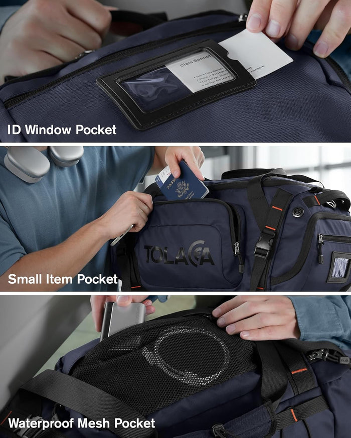 Tolaccea Gym Bag for Men & Women, 40L Duffle Bag Backpack for Travel Sports with Shoe Compartment, Wet Pocket & Extra Laptop Bag for 15.6'', 3-in-1 Sport Workout Duffel Carry On for Airplane (Navy)