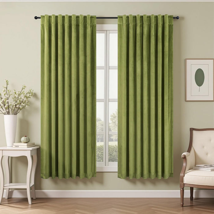 Velvet Curtains 84 Inch Length 2 Panels Set Gold Brown Light Blocking Thermal Insulated Room Darkening Window Drapes Soft Luxury Curtain for Living Room Bedroom Back Tab Pleated Pocket 7ft Long Golden