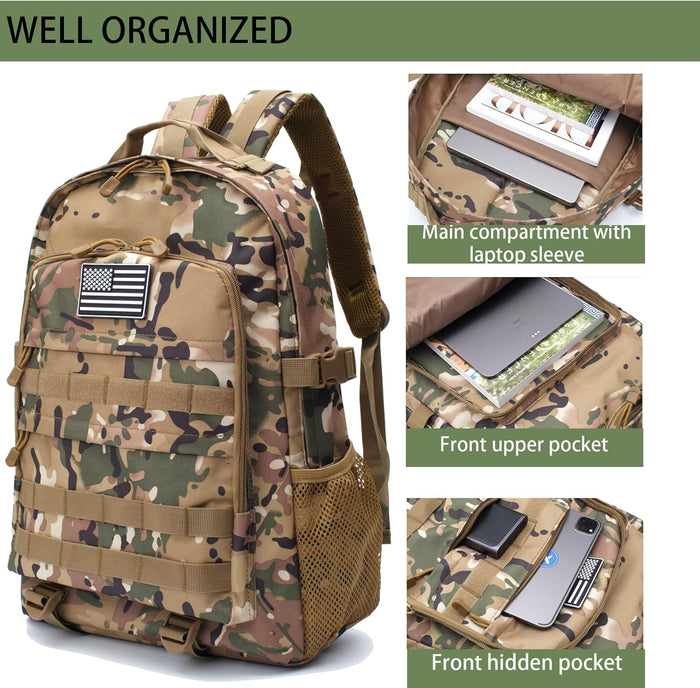 Camo Backpack for Boys,Kids Army Backpack Boys with USA Flag Patch,35L Waterproof Tactical School Backpack for Travel Outdoor
