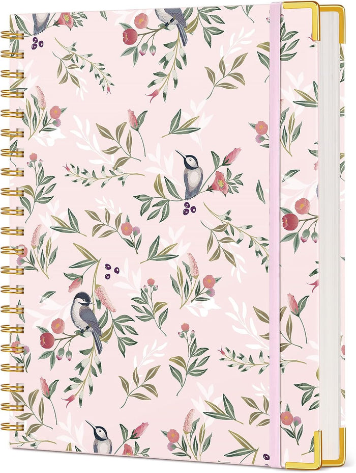 Cute Spiral Notebook Journal for Women, 200 Pages Lined Notebooks 8.5” x 11”, A4 Large Hardcover Spiral Journals with 100 GSM Thick Paper, College Ruled Notebook for Writing Work School, Orange Floral