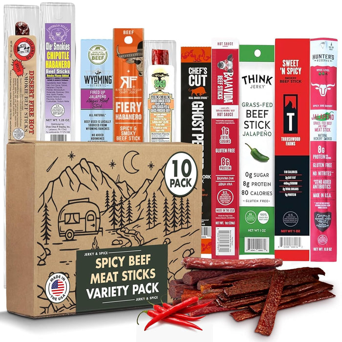 Jerky-n-Spice Exotic Jerky Variety Pack (10 Count) | Beef Jerky Gifts for Men | Assorted High Protein Meat Snacks | Premium Gourmet Wild Game Sampler | Ideal for Birthday, Road Trip & Camping