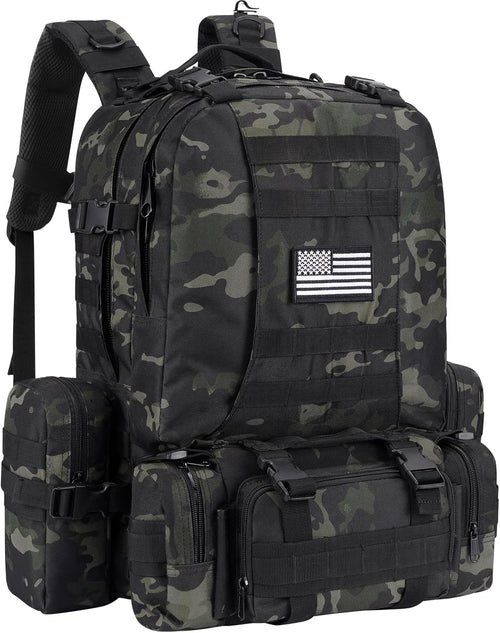 60L Tactical Military Backpack Large Capacity Army Rucksack with Detachable Molle Pouches for Men and Women (Camo, Large)