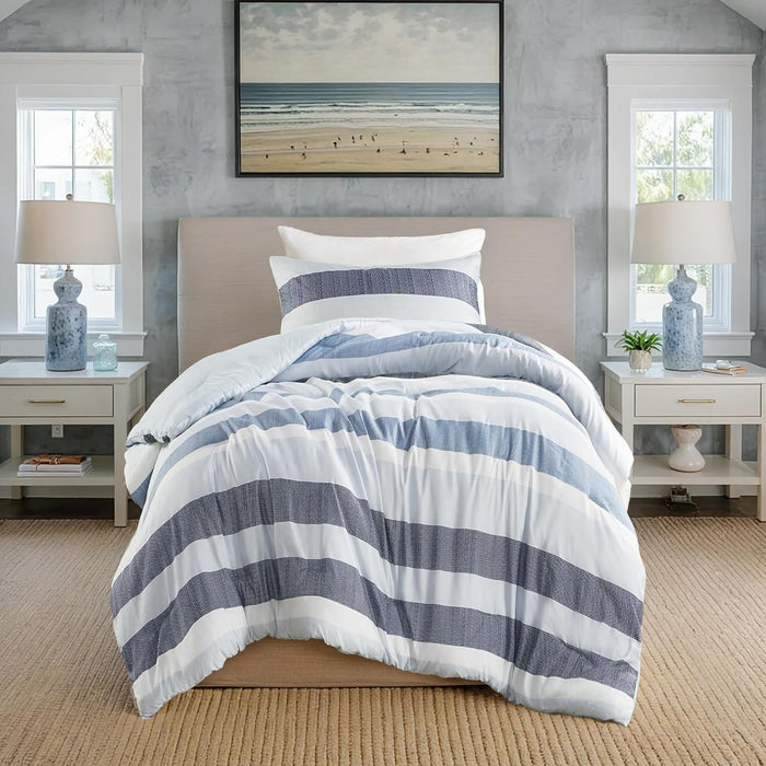 Queen Comforter Set, 3 Pieces Striped Bed Set, Soft Brushed Microfiber Reversible Bedding Set for All Season, Lightweight & Breathable Bedding Set with Comforter & Shams, Neutral