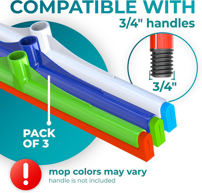 HELOMOR Floor Squeegee Wiper Heads 3-Pack Refill Mop Foam Dual Moss, 16" L For Cleaning Indoor Kitchen Households & Offices Scooping & Drying Water On Wood Parquet Concrete Tile Bathroom Shower Window