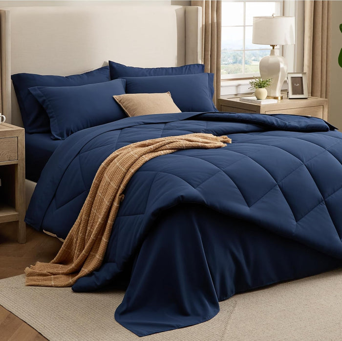 Bedsure 7 Pieces Queen Comforter Set Premium Series, Hotel Luxury Soft Bed in a Bag, Goose Down Alternative, Safe for Sensitive Skin Bedding Comforter All Season Medium Warmth, Black Queen Size,