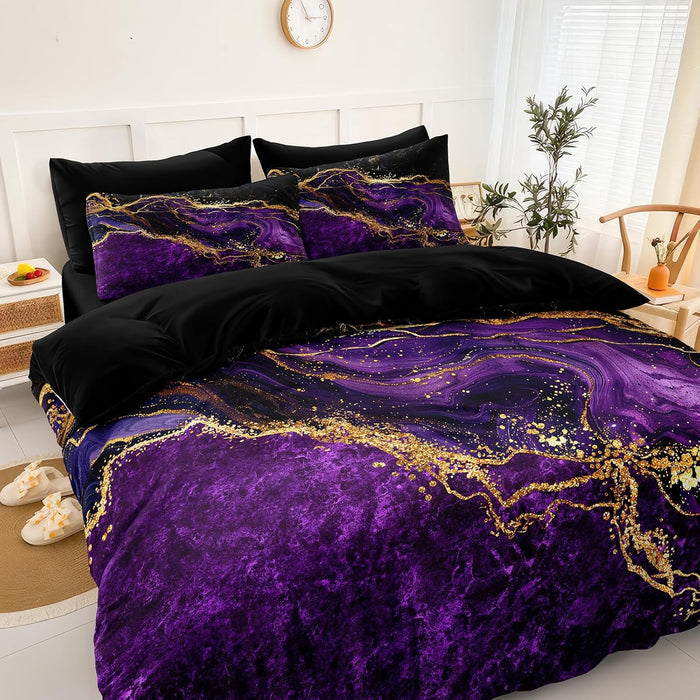 Black Gold Comforter Set 8 Pcs Red Marble Bedding Queen Size Bed in A Bag Stone Texture Abstract Room Decor