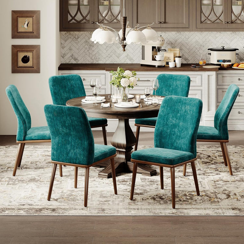 Modern Dining Chairs Set of 4, Upholstered Kitchen Chairs with High Back, Padded Fabric Dining Room Chair with Solid Wood Legs for Restaurant/Cafe/Home, Beige