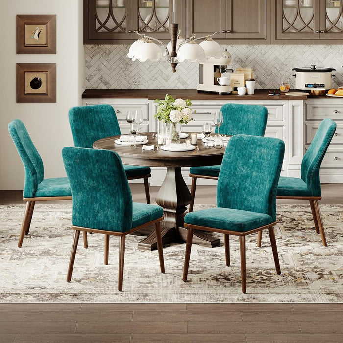 Modern Dining Chairs Set of 4, Upholstered Kitchen Chairs with High Back, Padded Fabric Dining Room Chair with Solid Wood Legs for Restaurant/Cafe/Home, Beige