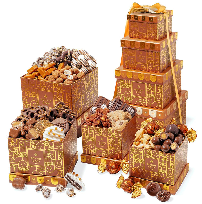 Gift Tower, Candy Gift Basket, Assortment Tray Box- Men, Women, Children Kids & Families- Chocolate- Bonnie and Pop (Christmas)