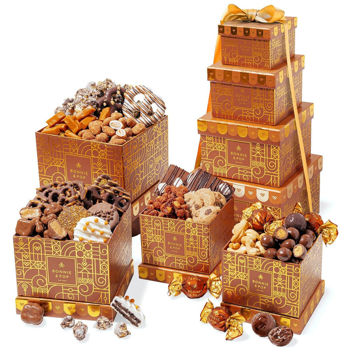 Gift Tower, Candy Gift Basket, Assortment Tray Box- Men, Women, Children Kids & Families- Chocolate- Bonnie and Pop (Christmas)