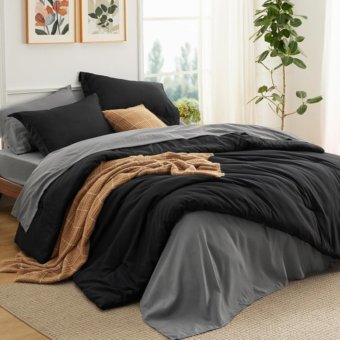 Bedsure Queen Comforter Set - 7 Pieces Sage Green Queen Bedding Set for All Seasons, Boho Contrasting Design Bed in a Bag with Comforter, Sheets, Pillowcases & Shams