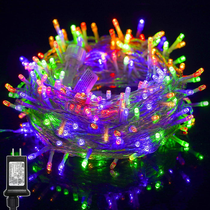 300 LED Halloween String Lights, 98.5FT with 8 Modes, Waterproof, Plug in for Indoor/Outdoor Party Decorations (Purple & Orange)