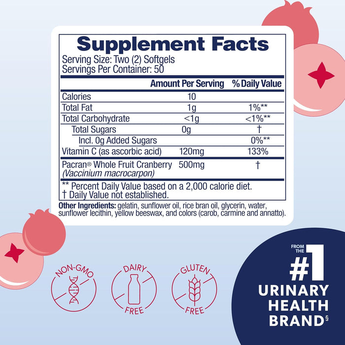 AZO Cranberry Supplement, Made with Concentrated Whole Fruit Cranberry Powder to Help Cleanse and Protect the Urinary Tract*, Sugar Free Cranberry Pills, Non-GMO, 100 Softgels