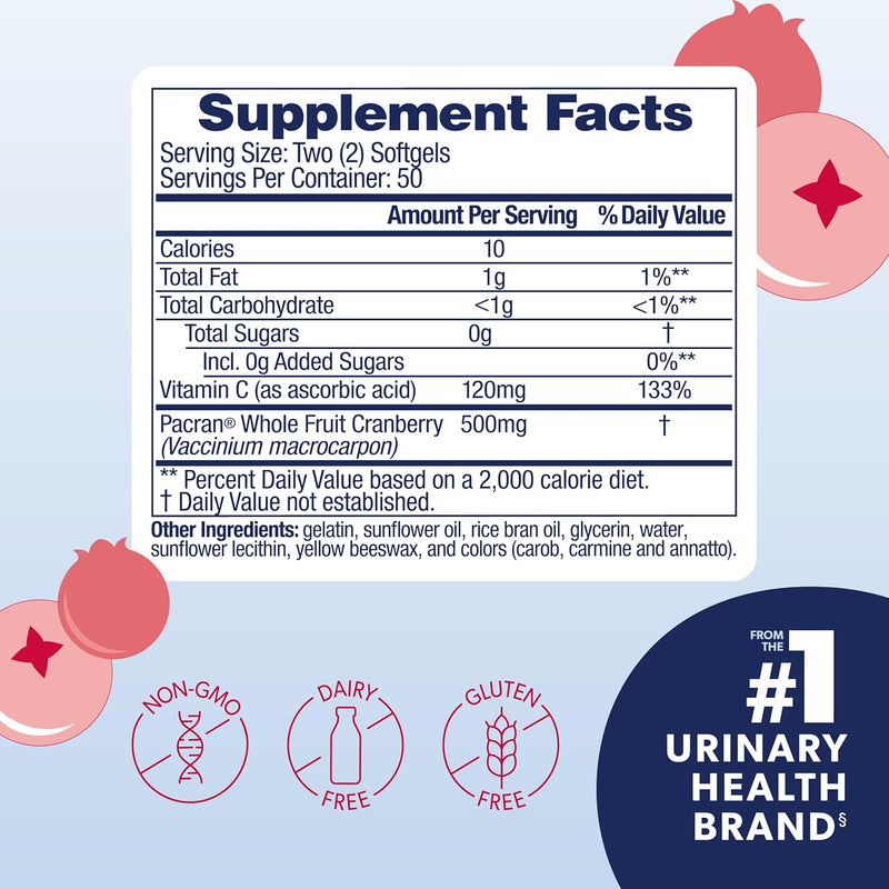 AZO Cranberry Supplement, Made with Concentrated Whole Fruit Cranberry Powder to Help Cleanse and Protect the Urinary Tract*, Sugar Free Cranberry Pills, Non-GMO, 100 Softgels