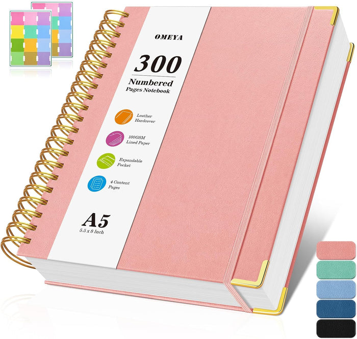 Spiral Notebook 8.5" x 11", 300 Numbered Pages Notebooks College Ruled with Contens, 100GSM Thick Journal for Women Men, Hardcover Leather Lined Journal for Writing, Large A4 Notebooks for Work School