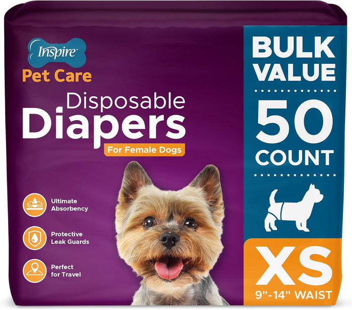 Inspire Pet Care Dog Diapers Female Dogs | Bulk Value Doggie Incontinence, Accidents, for Heat, Pee or Period and Housebreaking (Large (30 Count))