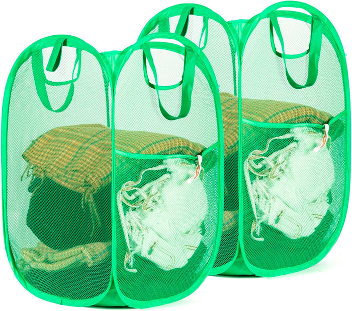 HOUSE AGAIN Mesh Popup Laundry Hamper, [Reinforced] Collapsible Laundry Basket, Foldable Pop Up Hamper with Durable Handles, Easy to Open and Fold for Dorm, Laundry Room, Bedroom, RV, (Grey）