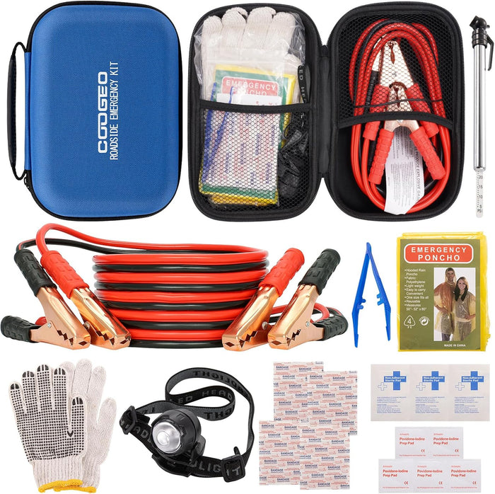 Car Emergency Kit with Battery Jumper Cables,Car Accessories for Men or Women,Emergency Car Kit,Roadside Automotive Safety Kit for Car,Vehicle,Truck or SUV,Gifts for Men or Him,Black