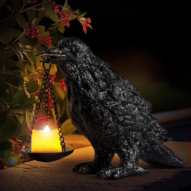 Halloween Decorations Indoor Gothic Home Decor Raven Lamp Tealight Holder for Bedroom Fake Crow Candle Holder Halloween Table Decorations Black