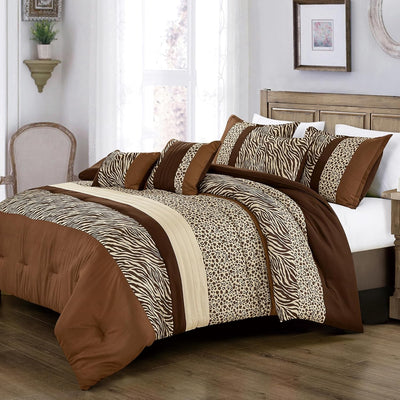 JCrown 6 Piece Bed in Bag Comforter Set - Safari Animal Print - Geometric Pattern in Southwestern Colors - Botanical Style Prints - Ultra Soft All Season Bed Set for Your Bedroom (Animal Print, Queen)
