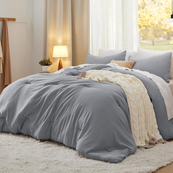 Bedsure Queen Size Comforter Set, White Soft Prewashed Bedding for All Seasons, 3 Pieces GentleSoft™ Warm Down Alternative Bed Set, 1 Lightweight Comforter (90"x90") and 2 Pillowcases (20"x26")