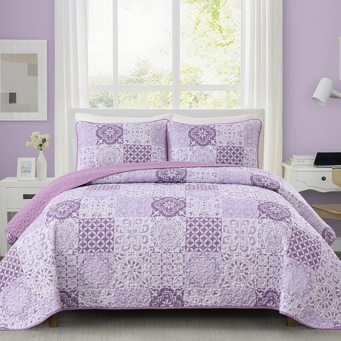Dobuyly Grey Black Quilt Set Queen Size, Boho Plaid Patchwork Bedspreads Coverlet Set, 3 Pieces Soft Lightweight Microfiber Farmhouse Quilt Bedding Set for All Seasons 96"x90"