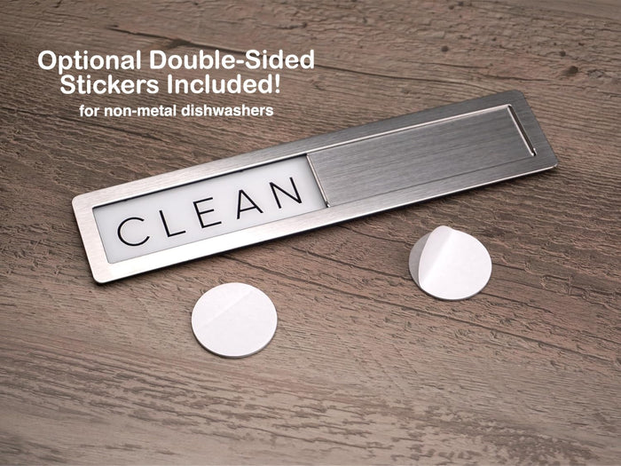 Stainless Steel Dishwasher Magnet Clean Dirty Sign - Premium Magnetic Signs That Say Clean/Dirty - Optional Sticker Adhesive for Non-Metal Surface Dish Washers - Black & White Minimalistic Style
