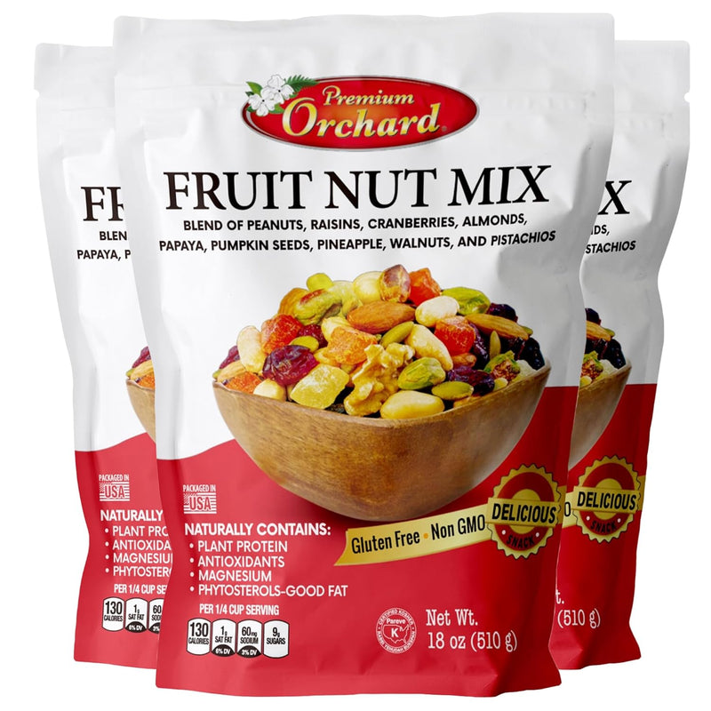 FRUIT NUT MIX TRAIL MIX by PREMIUM ORCHARD - Gourmet Trail Mix Bulk Blend of Mixed Nuts & Dried Fruit - Healthy Vegan Snacks, Snack Nut Mix, Plant Protein Source, Non-GMO, Natural - 18oz