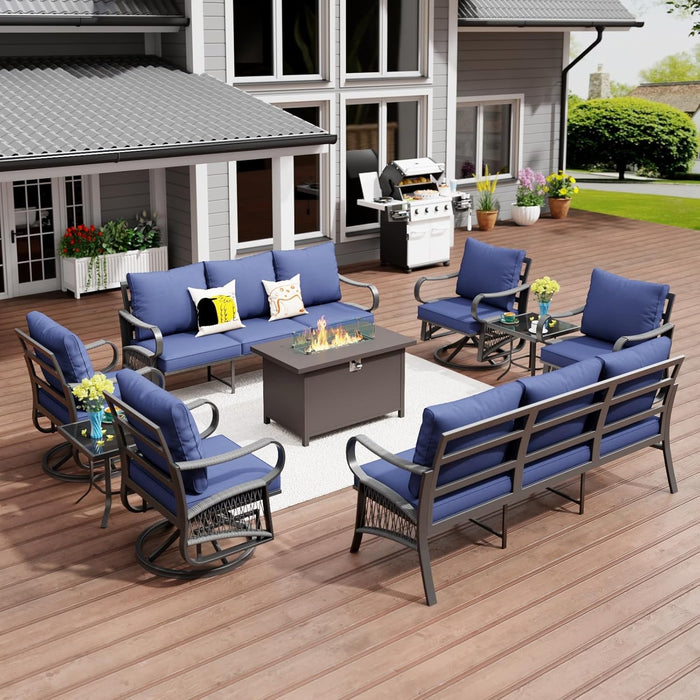 5 Piece Patio Furniture Set, Outdoor All Weather Conversation Sofa Set with 2 Swivel Chairs, Rope Braided Design and Thick Cushions for Garden, Porch, Lawn, Beige