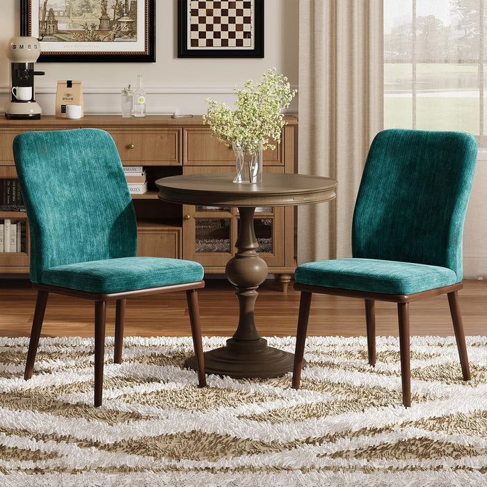 Modern Dining Chairs Set of 4, Upholstered Kitchen Chairs with High Back, Padded Fabric Dining Room Chair with Solid Wood Legs for Restaurant/Cafe/Home, Beige
