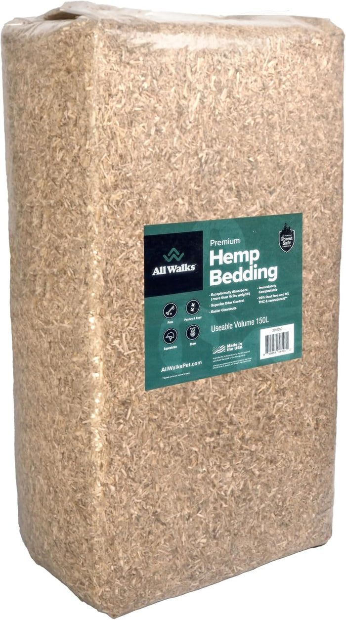 All Walks 18.5 Liter 100% Natural Hemp Bedding - Odor Control, Dust-Free, Chemical-Free, for Chicken Coops, Hamsters, Rabbits & Small Animals, Biodegradable, Made in USA, Highly Absorbent