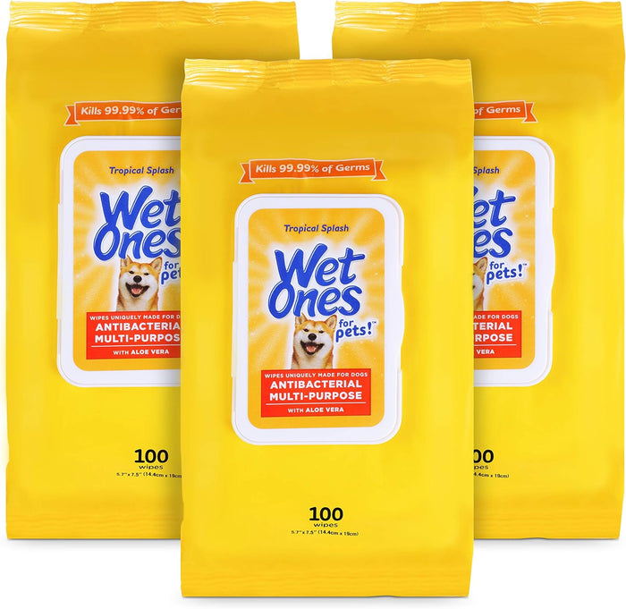 Wet Ones for Pets Multi-Purpose Dog Wipes With Aloe Vera | Dog Wipes For All Dogs in Tropical Splash, Wet Ones Wipes for Paws & All Purpose | 50 Ct Cannister Dog Wipes