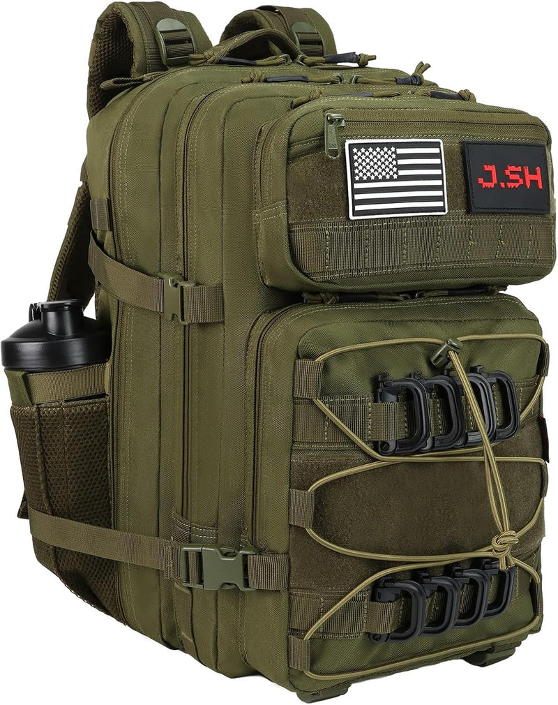 J.SH Military Tactical Backpack for Men 45L Large Capacity Backpack MOLLE 3 Days Assault Pack Bag Waterproof Durable Army Hiking - Khaki