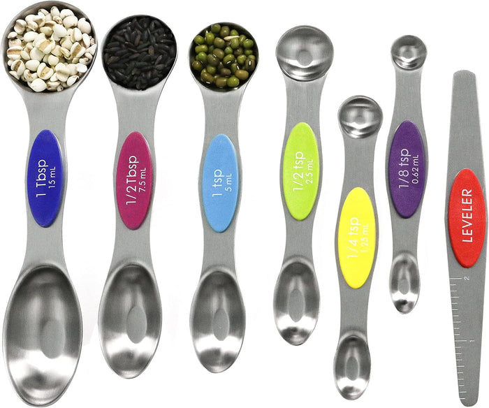 Magnetic Measuring Spoons Set Stainless Steel with Leveler-9pcs Stackable Measuring Cups for Baking-Measuring Cups and Spoon Set Kitchen Gadgets Apartment Essentials Fits in Spice Jars